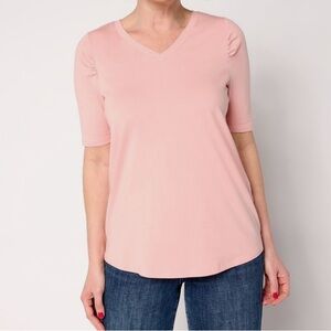 New AnyBody Cozy Knit Elbow Puff Sleeve Knit Top Pink Rose size Large